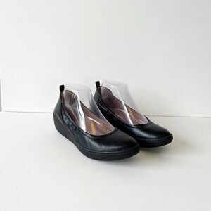 Vionic Jacey Flats Women's Black Leather Slip On Wedge Shoes Comfort Size 8